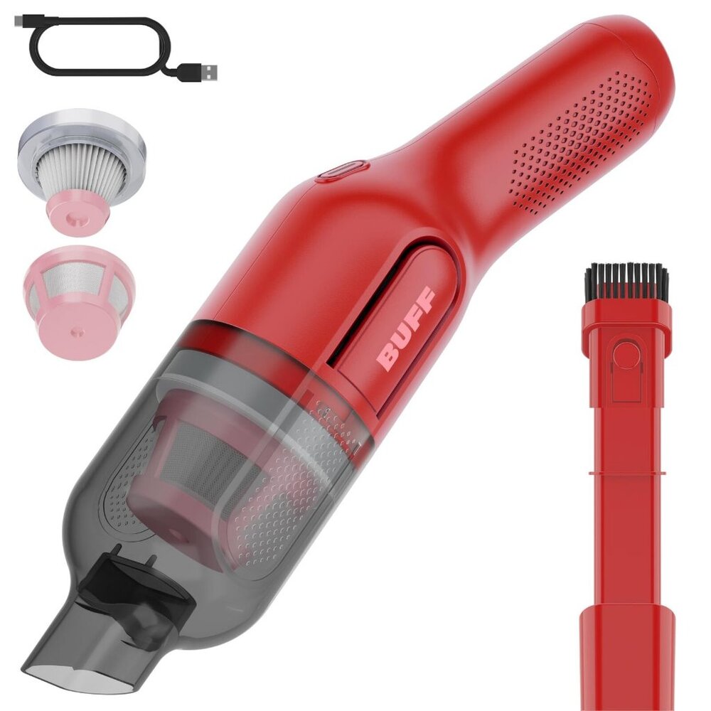 New BUFF Cordless Handheld Vacuum Cleaner, Red - for Home, Office, Car, Pets